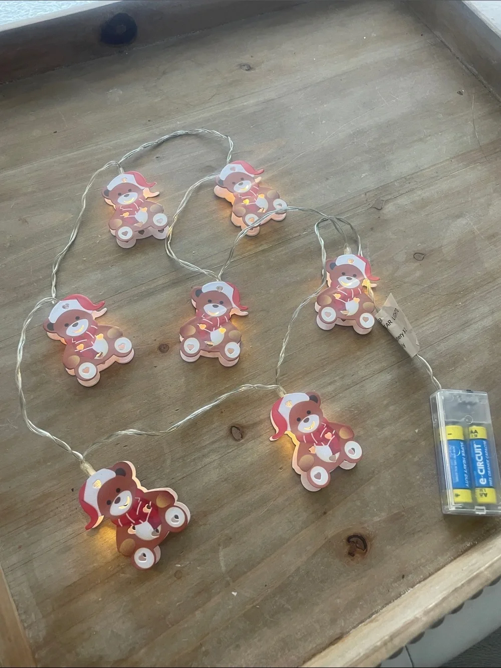 Festive Teddy Bear String Lights for holidays 4 ft 7 count batteries included